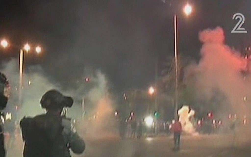 Protesters in Tel Aviv on May 3, 2015. (Screen capture: Channel 2)