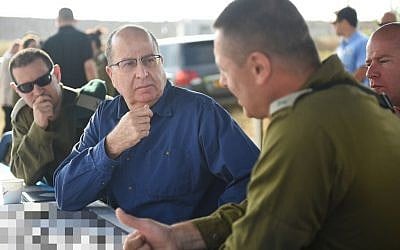 Defense Minister Moshe Ya'alon seen during a training exercise on May 7, 2015. (Photo credit: Diana Hananshvili/Defense Ministry)