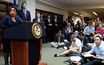 US Attorney General Loretta E. Lynch speaks during the announcement of charges against FIFA officials at a news conference on May 27, 2015 in New York (AFP /DON EMMERT) 