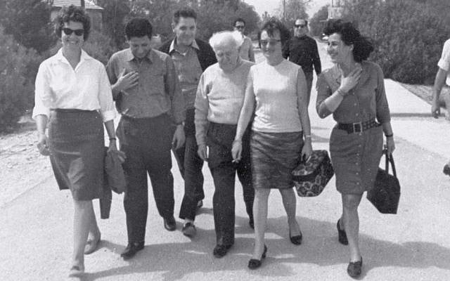 David Ben-Gurion with some of the released prisoners on January 1, 1967 (photo credit: Courtesy of IDF Archive)