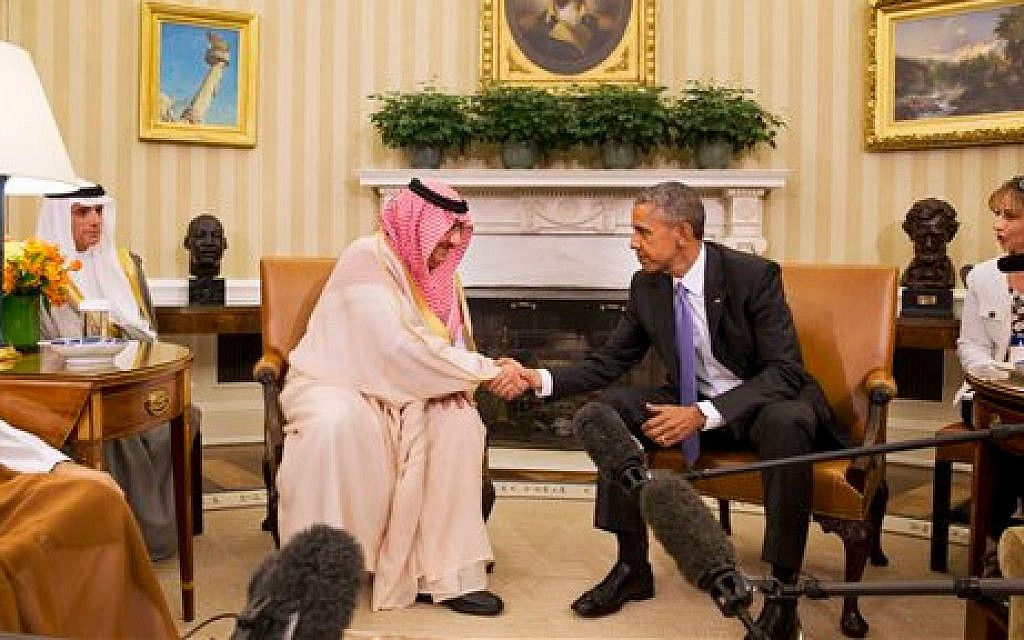 President Barack Obama shakes hands with Saudi Arabia's Crown Prince Mohammed bin Nayef, Wednesday, May 13, 2015 (AP/Jacquelyn Martin)