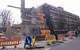 A screen shot of a Tel Aviv-based development firm demolishing the historic Carlton Tavern in Westminster, London without permission in April 2015. (screen shot: The Daily Mail)