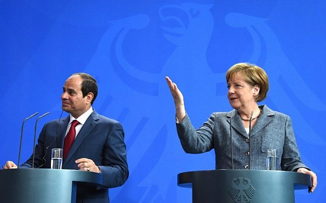 German Chancellor Angela Merkel and Egyptian President Abdel Fattah el-Sissi attend a press conference on June 3, 2015 at the Chancellery in Berlin. (AFP PHOTO/TOBIAS SCHWARZ) German Chancellor Angela Merkel and Egyptian President Abdel Fattah el-Sissi attend a press conference on June 3, 2015 at the Chancellery in Berlin. (AFP PHOTO/TOBIAS SCHWARZ)