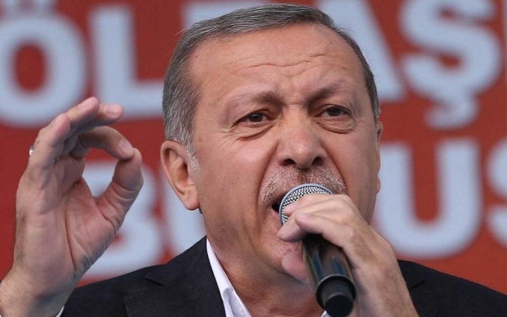Turkish President Recep Tayyip Erdogan speaks during a rally in the Golbasi district of Ankara, June 5, 2015. (AFP/Adem Altan) Turkish President Recep Tayyip Erdogan speaks during a rally in the Golbasi district of Ankara, June 5, 2015. (AFP/Adem Altan)