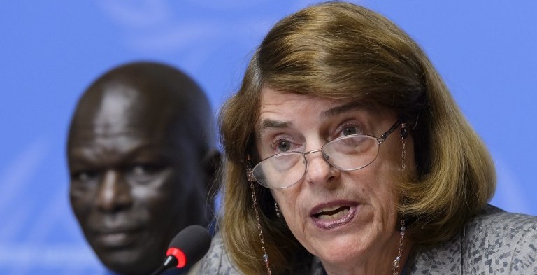 Chairperson of the Independent Commission of Inquiry into the 2014 war in Gaza, Mary McGowan Davis (right) and commission member Doudou Dienne (left) during a press conference on their report at the United Nations Office in Geneva, Switzerland, on June 22, 2015. (AFP/Fabrice Coffrini) Chairperson of the Independent Commission of Inquiry into the 2014 war in Gaza, Mary McGowan Davis (right) and commission member Doudou Dienne (left) during a press conference on their report at the United Nations Office in Geneva, Switzerland, on June 22, 2015. (AFP/Fabrice Coffrini)