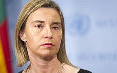 Federica Mogherini, European Union High Representative for Foreign Affairs and Security Policy and Vice-President of the European Commission, speaks to journalists after addressing the Security Council on May 11, 2015. (UN/Mark Garten)