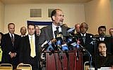 Senior Rabbi of Rivardale Jewish Center Jonathan Rosenblatt speaks at a solidarity interfaith gathering attended by clergy, politicians, community leaders and activists at the Riverdale Jewish Center in Bronx, NY, Friday, May 22, 2009. (AP Photo/David Karp)