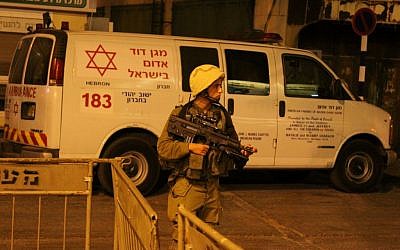 An MDA ambulance in Hebron in 2012. (illustrative photo: Gershon Elinson/FLASH90)