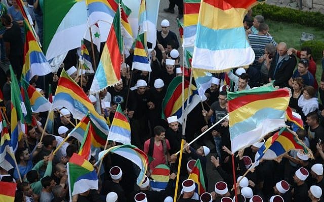 Israeli Druze from the village of Majdal Shams attend a demonstration in support of their Syrian Druze brothers in northern Israel on June 15, 2015 (Jule Gamal/Flash90) Israeli Druze from the village of Majdal Shams attend a demonstration in support of their Syrian Druze brothers in northern Israel on June 15, 2015 (Jule Gamal/Flash90)