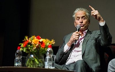 Michael Douglas at the Cinematheque, before the Genesis Prize ceremony Thursday evening (Johana Garon/Flash 90)
