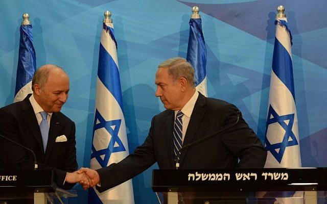 Prime Minister Benjamin Netanyahu (right) meets with French Foreign Minister Laurent Fabius (left) in Jerusalem, June 21, 2015. (Haim Zach/GPO) Prime Minister Benjamin Netanyahu (right) meets with French Foreign Minister Laurent Fabius (left) in Jerusalem, June 21, 2015. (Haim Zach/GPO)