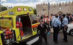 The site where a Palestinian man stabbed an Israeli Border Police officer near Damascus Gate in Jerusalem's Old City, June 21, 2015. (Yonatan Sindel/Flash90)
