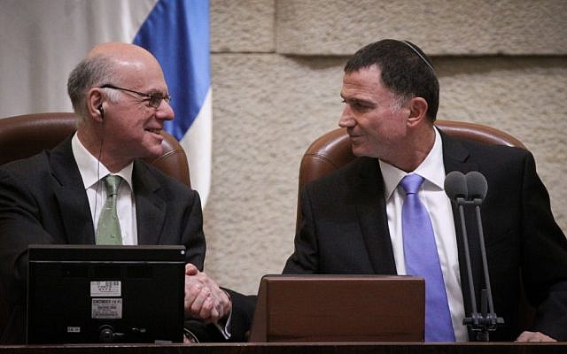 Knesset Chairman Yuli Edelstein shakes hands with President of the German Parliament (the Bundestag), Professor Norbert Lammert (L), at the Knesset Plenary, June 24, 2015 (Isaac Harari/Flash90) Knesset Chairman Yuli Edelstein shakes hands with President of the German Parliament (the Bundestag), Professor Norbert Lammert (L), at the Knesset Plenary, June 24, 2015 (Isaac Harari/Flash90)