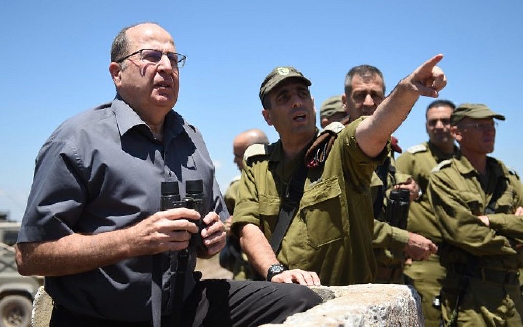 Defense Minister Moshe Ya'alon on the Golan Heights, northern Israel, June 30, 2015, looking toward Syria. (Eden Moladavski/Ministry of Defense) Defense Minister Moshe Ya'alon on the Golan Heights, northern Israel, June 30, 2015, looking toward Syria. (Eden Moladavski/Ministry of Defense)