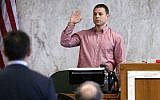 Benjamin Unger is sworn in as a witness in the trial against Jews Offering New Alternatives for Healing, (JONAH) Wednesday, June 3, 2015, in Jersey City, NJ (Alex Remnick/The Star-Ledger via AP, Pool)