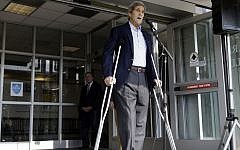 US Secretary of State John Kerry speaks to the media as he is discharged from Massachusetts General Hospital Friday, June 12, 2015, in Boston (AP/Elise Amendola)