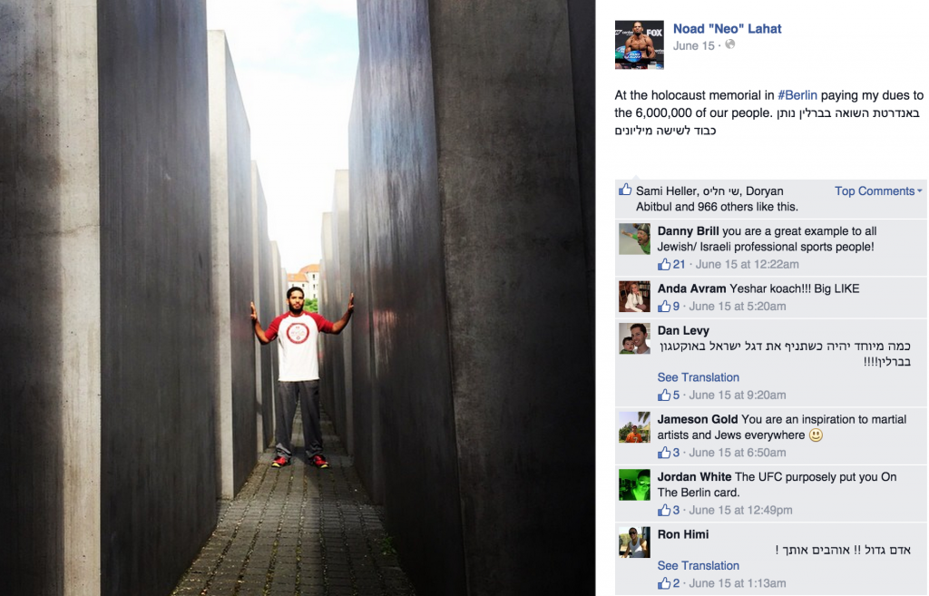 Noad Lahat touring Berlin during his visit to the German city before Saturday night's MMA fight (Courtesy Noad Lahat Facebook page) Noad Lahat touring Berlin during his visit to the German city before Saturday night's MMA fight (Courtesy Noad Lahat Facebook page)