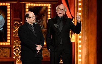 Jason Alexander, left, and Larry David speak onstage during the 2015 Tony Awards at Radio City Music Hall on June 7, 2015 in New York City. (Photo by Theo Wargo/Getty Images for Tony Awards Productions/JTA) Jason Alexander, left, and Larry David speak onstage during the 2015 Tony Awards at Radio City Music Hall on June 7, 2015 in New York City. (Photo by Theo Wargo/Getty Images for Tony Awards Productions/JTA)