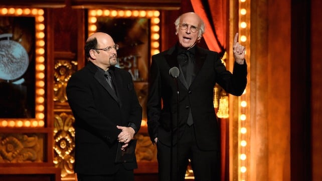 Jason Alexander, left, and Larry David speak onstage during the 2015 Tony Awards at Radio City Music Hall on June 7, 2015 in New York City. (Photo by Theo Wargo/Getty Images for Tony Awards Productions/JTA) Jason Alexander, left, and Larry David speak onstage during the 2015 Tony Awards at Radio City Music Hall on June 7, 2015 in New York City. (Photo by Theo Wargo/Getty Images for Tony Awards Productions/JTA)