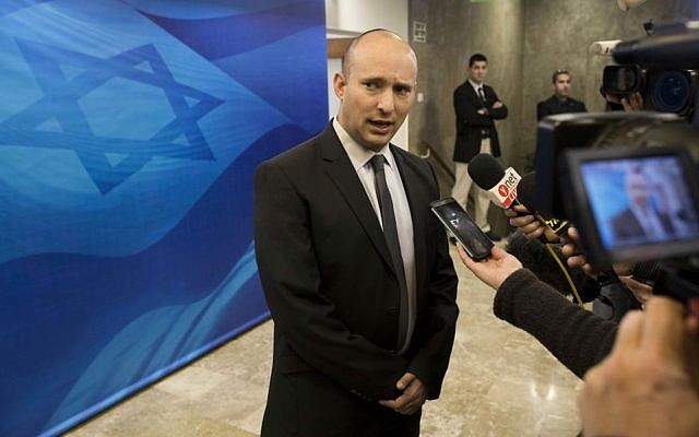 In this Jan. 18, 2015, file photo, Naftali Bennett speaks with the media ahead of a weekly cabinet meeting in Jerusalem. (Abir Sultan, Pool Photo via AP, File) In this Jan. 18, 2015, file photo, Naftali Bennett speaks with the media ahead of a weekly cabinet meeting in Jerusalem. (Abir Sultan, Pool Photo via AP, File)