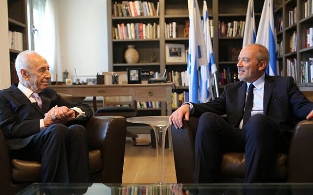 Former president Shimon Peres hosts visiting Orange CEO Stephane Richard on June 12, 2015 (via Facebook) Former president Shimon Peres hosts visiting Orange CEO Stephane Richard on June 12, 2015 (via Facebook)