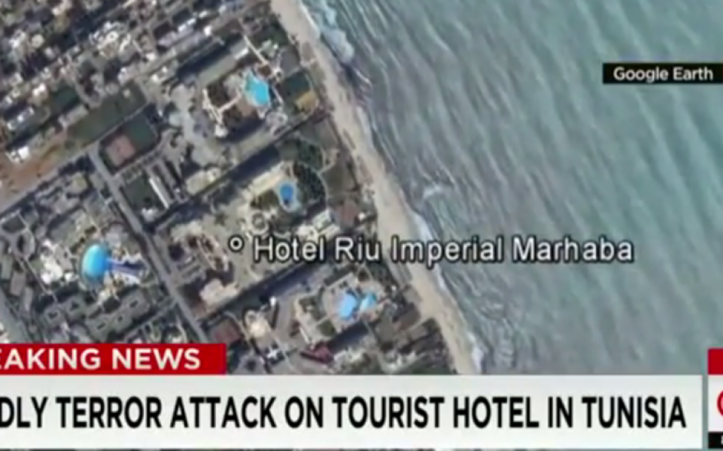 Google Earth view of scene of Tunisia terror attack, June 26, 2015 (CNN screenshot)