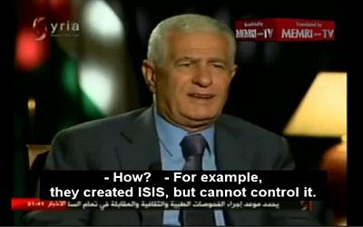 Fatah Central Committee member Abbas Zaki speaks on Syrian News TV on June 2, 2015. (Screen capture: MEMRI)