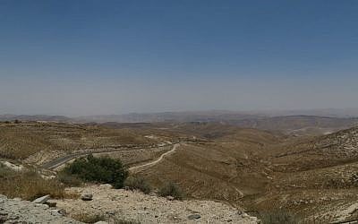 The view from the Neve Erez parking lot, overlooking Israel, Jordan and xx (Luke Tress/Times of Israel)