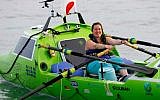 American rower Sonya Baumstein, from Orlando, Fla.,sets out in her custom rowboat for San Francisco Sunday, June 7, 2015. Baumstein, who hoped to be the first woman to row across the Pacific Ocean, had to give up her quest due to bad weather. (AP Photo/Shizuo Kambayashi)