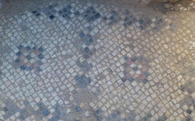 A Byzantine mosaic from the original Church of the Annunciation in Nazareth, found beneath the modern church's courtyard. (courtesy of R. Freund, University of Hartford) A Byzantine mosaic from the original Church of the Annunciation in Nazareth, found beneath the modern church's courtyard. (courtesy of R. Freund, University of Hartford)