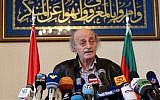 Walid Jumblatt, the political leader of Lebanon's Druze minority, speaks during a press conference after meeting Druze religious leadership in Beirut, Lebanon on June 12, 2015. (AP/Bilal Hussein)