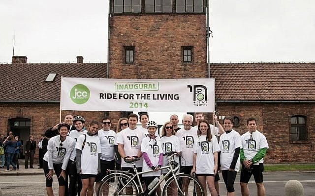 First annual Ride for the Living participants at starting line at Auschwitz, June 2014. (Jakub Włodek ) First annual Ride for the Living participants at starting line at Auschwitz, June 2014. (Jakub Włodek )