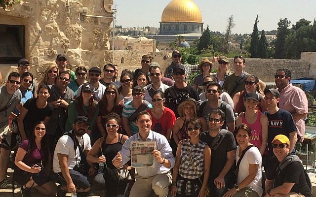The Phoenix group from one of the pilot Honeymoon Israel trips gathers in Jerusalem, May 2015. (Courtesy/Honeymoon Israel/JTA)
