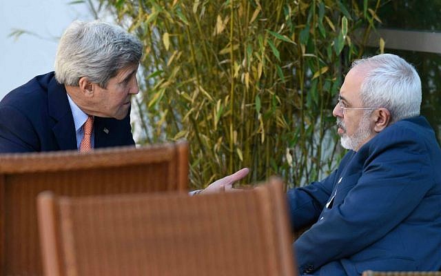 In this May 30, 2015, file photo, US Secretary of State John Kerry, left, talks with Iranian Foreign Minister Mohammad Javad Zarif, in Geneva, Switzerland, during negotiations on the future of the Iranian nuclear program. (AP Photo/Susan Walsh, Pool, File) In this May 30, 2015, file photo, US Secretary of State John Kerry, left, talks with Iranian Foreign Minister Mohammad Javad Zarif, in Geneva, Switzerland, during negotiations on the future of the Iranian nuclear program. (AP Photo/Susan Walsh, Pool, File)