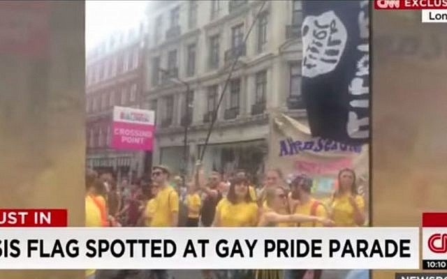 CNN reported that a satirical Islamic State flag made up of sex toys was the actual flag of the jihadist group on June 27, 2015. (screen grab: YouTube) CNN reported that a satirical Islamic State flag made up of sex toys was the actual flag of the jihadist group on June 27, 2015. (screen grab: YouTube)