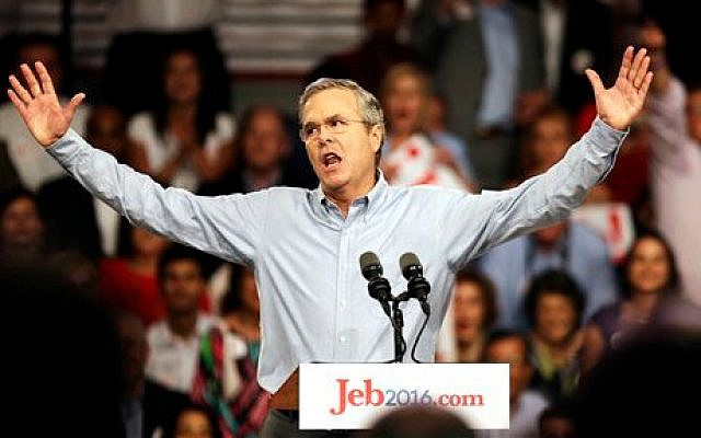Former Florida governor Jeb Bush waves to the crowd as he formally joins the race for president with a speech at Miami Dade College, June 15, 2015. (AP/David Goldman) Former Florida governor Jeb Bush waves to the crowd as he formally joins the race for president with a speech at Miami Dade College, June 15, 2015. (AP/David Goldman)