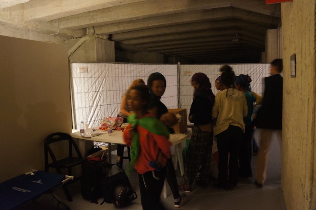 The screened-off women's area for African refugees in Milan's Holocaust Memorial on June 22, 2015. (Rossella Teractin/The Times of Israel) The screened-off women's area for African refugees in Milan's Holocaust Memorial on June 23, 2015. (Rossella Teractin/The Times of Israel)