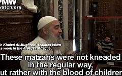 Sheikh Khaled al-Mughrabi during a sermon on the Temple Mount in which he claimed Jews use the blood of children in their matzah. (screen capture: YouTube)