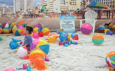 Part of Pier 94 was turned into a Tel Aviv Beach for the afternoon to mark the 51st annual Celebrate Israel Parade, May 31, 2015. (Cathryn J. Prince)