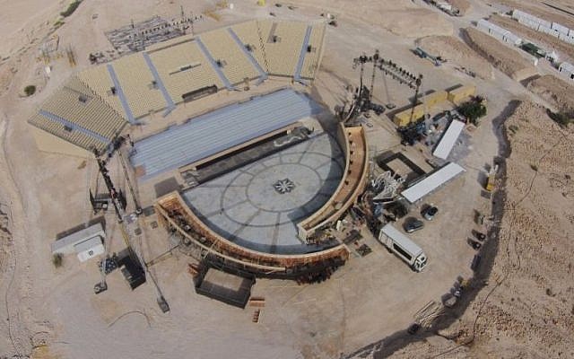 A birds eye view of the Masada stage under construction. It takes six months and 2,500 people to build and operate the Opera Village before it is dismantled completely. (courtesy Israel Opera)
