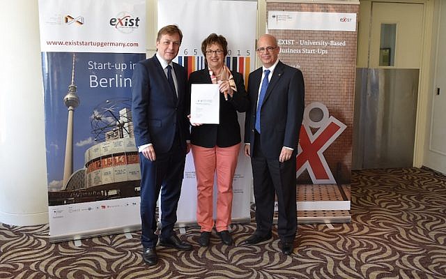 Israeli and German officials announce the expansion of the EXIST program to Israel in Tel Aviv, June 29 2015. (L to R) Oliver Gunther, President of the University of Potsdam; Brigitte Zypries, Germany’s Parliamentary State Secretary at the Federal Ministry for Economic Affairs and Energy; President of Tel Aviv University Prof. Joseph Klafter. (Rolf Dolek) Israeli and German officials announce the expansion of the EXIST program to Israel in Tel Aviv, June 29 2015. (L to R) Oliver Gunther, President of the University of Potsdam; Brigitte Zypries, Germany’s Parliamentary State Secretary at the Federal Ministry for Economic Affairs and Energy; President of Tel Aviv University Prof. Joseph Klafter. (Rolf Dolek)