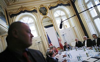 Officials from the US and Iran during nuclear negotiations in Vienna, Austria, on July 3, 2015. (AFP/Carlos Barria/Pool)