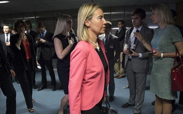 File: Federica Mogherini, High Representative of the European Union for Foreign Affairs and Security Policy arrives for the last plenary session at the United Nations building in Vienna, Austria July 14, 2015. (Joe Klamar/AFP) File: Federica Mogherini, High Representative of the European Union for Foreign Affairs and Security Policy arrives for the last plenary session at the United Nations building in Vienna, Austria July 14, 2015. (Joe Klamar/AFP)