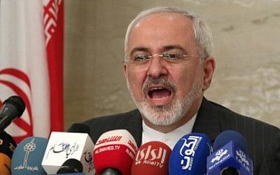 Iran's Foreign Minister Mohammad Javad Zarif delivers a speech during a press conference in Kuwait City on July 26, 2015 (Yasser al-Zayyat/AFP)