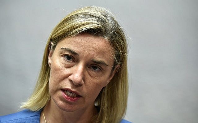 EU Foreign Policy Chief Federica Mogherini speaks to journalists at the European Union headquarters in Brussels, Belgium, July 20, 2015. (AFP/John Thys) EU Foreign Policy Chief Federica Mogherini speaks to journalists at the European Union headquarters in Brussels, Belgium, July 20, 2015. (AFP/John Thys)
