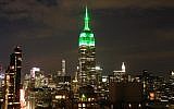 The Empire State Building is lit in green July 17, 2015 in New York City to celebrate the Eid al-Fitr holiday that marks the end of Ramadan. (AFP PHOTO/BRIGITTE DUSSEAU)