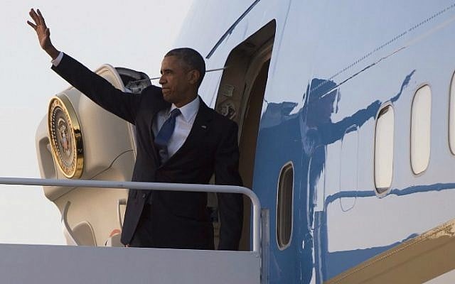 US President Barack Obama boards Air Force One at the Andrews Air Force Base in Maryland, July 23, 2015, for a 5-day trip to Kenya and Ethiopia. (AFP/Saul Loeb) US President Barack Obama boards Air Force One at the Andrews Air Force Base in Maryland, July 23, 2015, for a 5-day trip to Kenya and Ethiopia. (AFP/Saul Loeb)