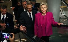 Hillary Clinton rides an escalator between meetings at the US Capitol July 14, 2015 on Capitol Hill in Washington, DC. (Mark Wilson/Getty Images/AFP)