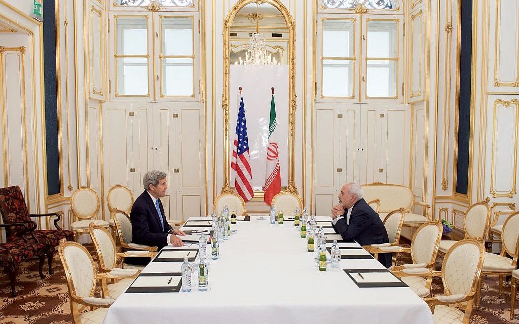US Secretary of State John Kerry sits across from Iranian Foreign Minister Mohammed Javad Zarif on July 1, 2015, in Vienna, Austria (State Department photo)
