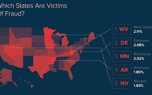 Infographic shows US states where customers suffer highest rates of online e-commerce fraud (Courtesy) Infographic shows US states where customers suffer highest rates of online e-commerce fraud (Courtesy)